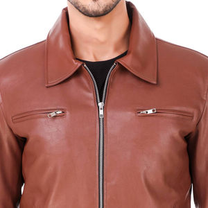 Veste en cuir véritable marron sur mesure pour homme, coupe ajustée, style vintage, veste de motard, vêtement d'extérieur décontracté, veste en peau de mouton pour homme - Product Image 6