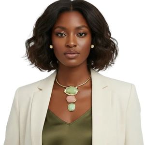 Collar con Colgante Dimensional Rosa y Verde, Joyería de Moda para Mujer, Elegante Collar con Colgante en Capas, Accesorio Decorativo - Product Image 1