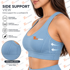Sujetador Deportivo Azul Claro de Soporte Medio sin Tirantes para Niñas, Top Atlético Transpirable para Yoga y Fitness con Logotipo Frontal - Product Image 3