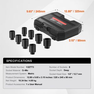 Set di chiavi a bussola metriche da 12 punte e 8 pezzi per dadi di asse - Set di chiavi a bussola grandi in CR-MO trattato termicamente - Product Image 2