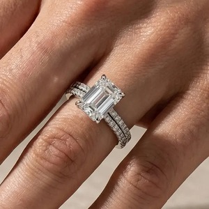 Trendy Design 925 Moissanite Cut Engagement <b>Ring</b> Sterling <b>Silver</b> VVS Clarity 3.5 Carat 4 Prong Setting Gold Plated Pave <b>Stack</b> - Product Image 1