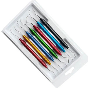 Juego de curetas y raspadores dentales multicolor para higiene bucal, instrumentos médicos para clínica dental, set de 7 piezas Gracey. - Product Image 1