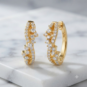 Boucles d'oreilles créoles élégantes en or massif 14 carats pour femme, serties de diamants Moissanite, design unique, personnalisables, tendance, bijoux luxueux, idée cadeau - Product Image 3