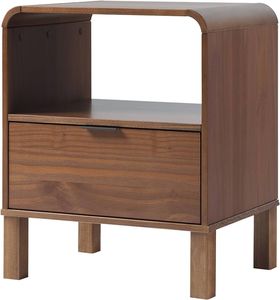 Vitrina de Noche de Madera de Teca Esculpida con Cajón Interior sin Tiradores y Pedestal de Suelo Equilibrado - Product Image 2