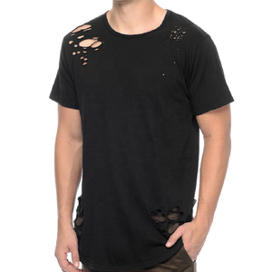 Best Sale Men Acid Wash <b>Distressed</b> Embroidered Knitted T-Shirts Cotton Breathable Soft Comfort Eco-Friendly Summer <b>Top</b> Quality - Product Image 4