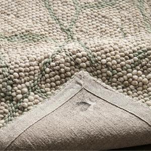 Alfombra Moderna de Lana Tejida a Mano con Bucle de Guijarros Gruesos, Antideslizante, con Base de Lona de Algodón - Color Sólido Crema Verde Salvia - Product Image 6