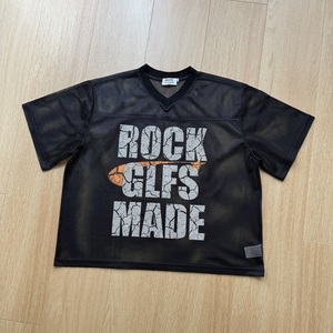 T-shirt court col en V streetwear 260g en maille ajourée coupe ample imprimé à manches courtes pour homme – Vente en gros - Product Image 5