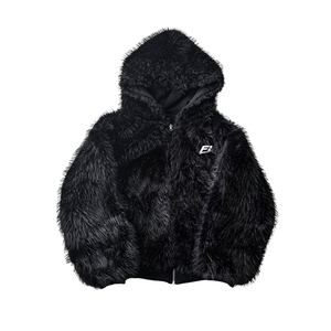 Sudaderas con Capucha de Piel Sintética Peluda Extra Grandes para Hombre, con Cremallera Bidireccional, Negras, Estilo Urbano de Invierno Y2K, Proveedor de Ropa Personalizada, Venta al por Mayor, EE. UU. - Product Image 1