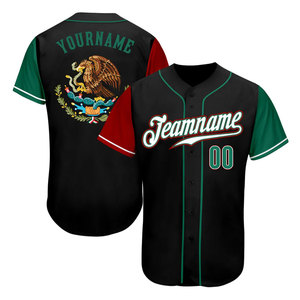 Camiseta de Béisbol Personalizada Bicolor Negra y Verde-Roja de México, con Costuras Reforzadas, Transpirable, de Secado Rápido, con Nombre de Equipo Personalizado - Product Image 4