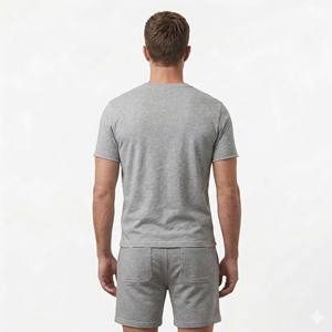 Conjunto de camiseta y pantalones cortos de felpa gris jaspeado de primera calidad con dobladillo sin rematar, de felpa francesa, con logo personalizado, conjunto de 2 piezas, estilo urbano. - Product Image 6