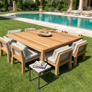 Conjunto de Comedor Moderno para Exteriores Resistente a la Intemperie, 6/8 Plazas, OEM ODM, Muebles de Jardín de Aluminio o Madera, Mesa y Sillas - Product Image 6