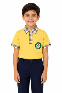 เสื้อโปโลเด็กชายสีเหลืองพรีเมียม คอปกเช็ค พร้อมโลโก้ C.S.P.S  เสื้อนักเรียนทันสมัย ผ้าคอตตอนผสมใส่สบาย - Product Image 1