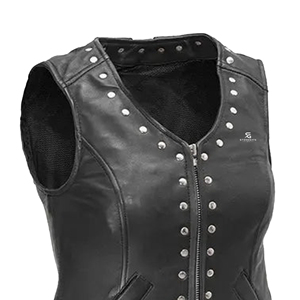 <b>Women</b> Genuine Leather Motorcycle Vest Vintage Sleeveless Biker <b>Waistcoat</b> Slim Fit V Neck Casual Outerwear Windproof Zipper - Product Image 3