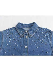 New Casual Eco-Friendly High Street Winter Loose Lapel Denim Long Sleeve Bomber <b>Jacket</b> Short Women's - Product Image 3