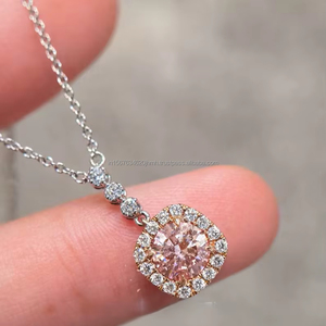 Lab Grown Pink Round Diamond Pendant White Gold with Side Stone Accents Classic Minimal Necklace Perfect Gift Wife <b>Girlfriend</b> - Product Image 2