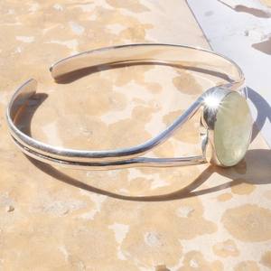 กำไลข้อมือเงินแท้ 925 ประดับพลอยเพรนไนต์ธรรมชาติ รูปไข่ ทำมือ ปรับขนาดได้ เครื่องประดับผู้หญิง สำหรับคริสต์มาส - Product Image 5