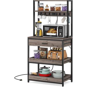 Mobiletto da Cucina a 5 Ripiani con Cassetti Scorrevoli per Forno a Microonde, Scaffale per Pasticceria con Prese Elettriche, Bar Caffè - Organizzazione Cucina - Product Image 4