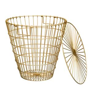 Luxury <b>Gold</b> Metal Wire Laundry <b>Basket</b> Iron Dirty Clothes <b>Storage</b> Bin For Farmhouse Bedroom And Bathroom Heavy Organizer - Product Image 5