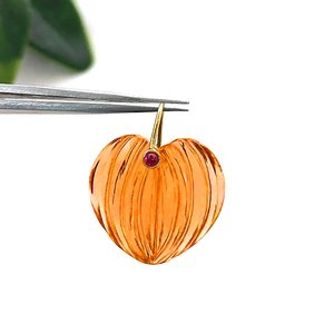 Colgante de Cuarzo Naranja Tallado en Forma de Calabaza, Colgante de Cuarzo Naranja en Forma de Corazón Chapado en Oro, Amuleto Tallado, Colgante de Corazón Tallado, Mayorista - Product Image 1