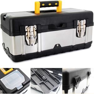 Boîte à outils portable en acier inoxydable et plastique de 16,5 pouces, verrouillable, avec plateau amovible, organisateur d'outils, haute visibilité - Product Image 1