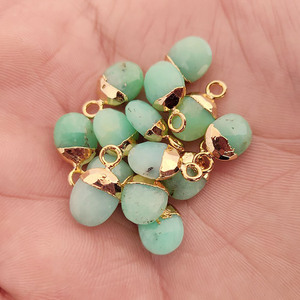 Pendentif ovale en chrysoprase facetté plaqué or, fournitures de fabrication de bijoux en pierres précieuses naturelles, vente en gros - Product Image 2