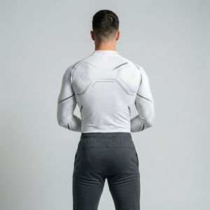Chemises de compression blanches à col rond pour hommes, vêtements de sport, entraînement en salle de sport, couche de base, manches longues, imprimées, rashguard BJJ - Product Image 2
