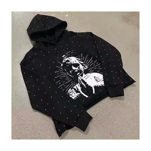Sweat à capuche pour homme de haute qualité, 100% coton, avec strass, personnalisé, respirant, imperméable, 2 pièces pour l'hiver - Product Image 4