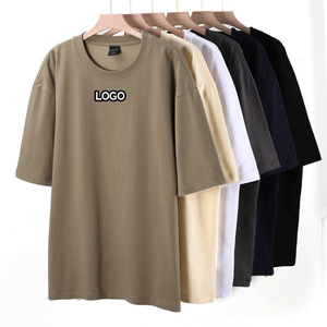 เสื้อยืดคอกลมแขนสั้นทรงโอเวอร์ไซส์สีดำผ้าฝ้ายเจอร์ซีย์สำหรับผู้ชาย สไตล์ลำลอง สีพื้น ซักแล้ว ทรงหลวม - Product Image 2
