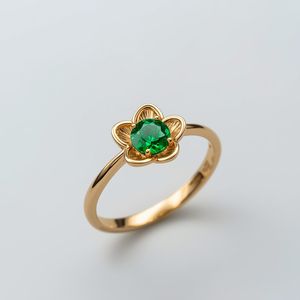 Anillo de Compromiso de Oro Sólido de 14K con Baño de Rodio, Diseño Floral Esculpido con Esmeralda, Joyería Fina Elegante de Inspiración Natural para Bodas y Fiestas, OEM - Product Image 3