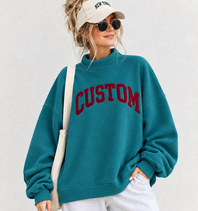 Customized <b>Lightweight</b> <b>Women's</b> Oversized Solid Pattern Pullover Mock Neck Long Sleeves <b>Sweatshirt</b> For Winter Outdoor Wear - Product Image 1