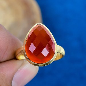 Natural Carnelian Gemstone Pear Shape <b>Ring</b> 18k Gold Micron Over <b>925</b> Sterling <b>Silver</b> - Product Image 2