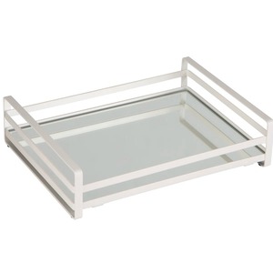 Rectangular <b>Mirrored</b> Storage Tray With <b>White</b> Frame Minimalist Design For Tabletop Use - Product Image 5