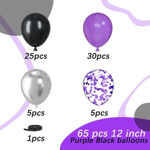 Palloncini Metallizzati Viola, Neri e Argento da 12 Pollici, 65 Pezzi per Feste di Halloween e Compleanni, con 1 Nastro, Palloncini 100% Lattice - Product Image 3