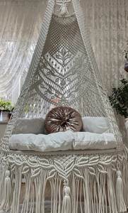 Balançoire de patio en macramé, Balançoire en macramé, Hamac blanc en macramé, Balançoire suspendue en macramé, Chaise en macramé, Chaise hamac, Balançoire de jardin - Product Image 2