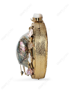 กระเป๋าคลัทช์ทรงวงรีเปลือกหอยเป๋าฮื้อสุดหรู พร้อมกรอบแกะสลักสีทอง ประดับอัญมณี และสายโซ่ห้อย สำหรับการส่งออกแบบ OEM - Product Image 3