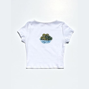 เสื้อยืดครอปพิมพ์ลายกราฟิกสไตล์วินเทจ Y2K ทรงเข้ารูปสำหรับผู้หญิง พร้อมโลโก้แบบกำหนดเอง - Product Image 4