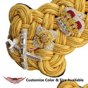 KEW Vintage Eco-Friendly Bullion Wire <b>Braided</b> Epaulettes Light Yellow Embroidered Crown Star Shoulder Boards Luxury <b>Accessory</b> - Product Image 2