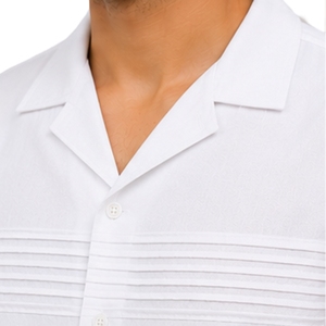 <b>White</b> <b>Mens</b> Camp Collar Pleated <b>Short</b> <b>Sleeve</b> Button Down Casual Summer Resort <b>Shirt</b> Customized Logo OEM Manufacturer Supplier - Product Image 4