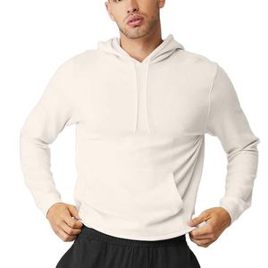 Sweat-shirt à capuche confortable en molleton épais, logo personnalisé, demi-blanc, poches kangourou, 100% coton, hiver - Product Image 3