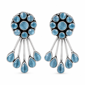 Pendientes Colgantes Florales Bohemios de Plata Oxidada con Piedra Azul Cielo en Forma de Pera, Fabricación Verificada, Regalo para Ella - Product Image 1