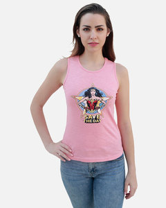 Wonder Woman Save The Day Débardeur rose pour femme, décontracté, sans manches, col rond, en coton, imprimé sur le devant - Product Image 3