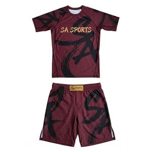 Ensemble de vêtements de sport urbains Deep Maroon Kanji Script, coupe ajustée, vêtements de boxe robustes, ensembles de rashguards MMA - Product Image 1