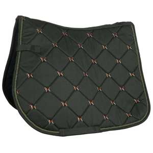 Almohadilla de Silla de Montar de Cuero Acolchado Negro Personalizada con Diseño de Perro y Ribete Verde con Forro de Malla para Doma y Salto - Product Image 1