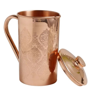 Pure <b>Copper</b> Water Jug Pitcher Ayurveda Health Benefit Healing Vessel Handmade Engraved <b>Copper</b> Carafe Pot for Home Hotel Jugs - Product Image 5