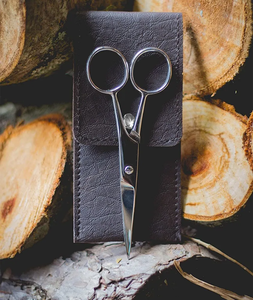 Ciseaux de barbier professionnels en acier inoxydable noir avec revêtement, pour la coupe de moustache et de barbe, usage en salon de beauté, pour droitiers, avec étui en cuir PU - Product Image 3