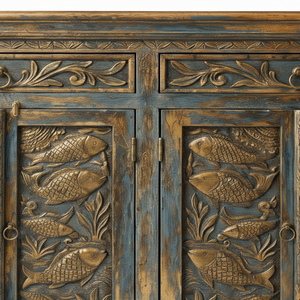 Hot Sale Vintage Style Handcrafted Solid Wood Fish Motif <b>Sideboard</b> with Multicolor for Interiors Use Available at Good Price - Product Image 5