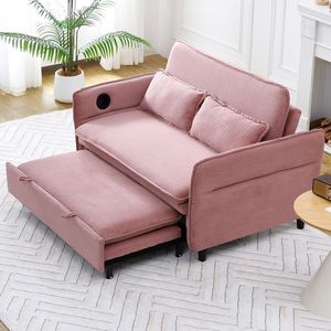 Divano Letto Multifunzionale in Tessuto a Righe Rosa da 65,74 Pollici con Braccioli e Schienale per Camere da Letto e Soggiorni - Product Image 3