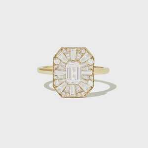 Anillos de Compromiso Vintage con Esmeralda y Diamantes Cultivados en Laboratorio, Oro Sólido de 14K y 18K, con Detalles Marquise y Halo, Anillos de Propuesta, Venta al por Mayor de Fábrica - Product Image 1