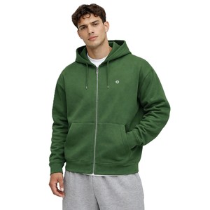 Sudadera con capucha de alta calidad para hombre, con cremallera, de algodón y forro polar, estilo oversize, color verde minimalista, personalizable, suministro de fábrica. - Product Image 1
