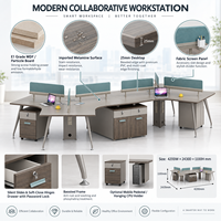 Poste de travail modulaire pour 6 personnes, bureau incurvé avec écran de confidentialité pour bureau d'équipe moderne, mobilier de bureau à plan ouvert